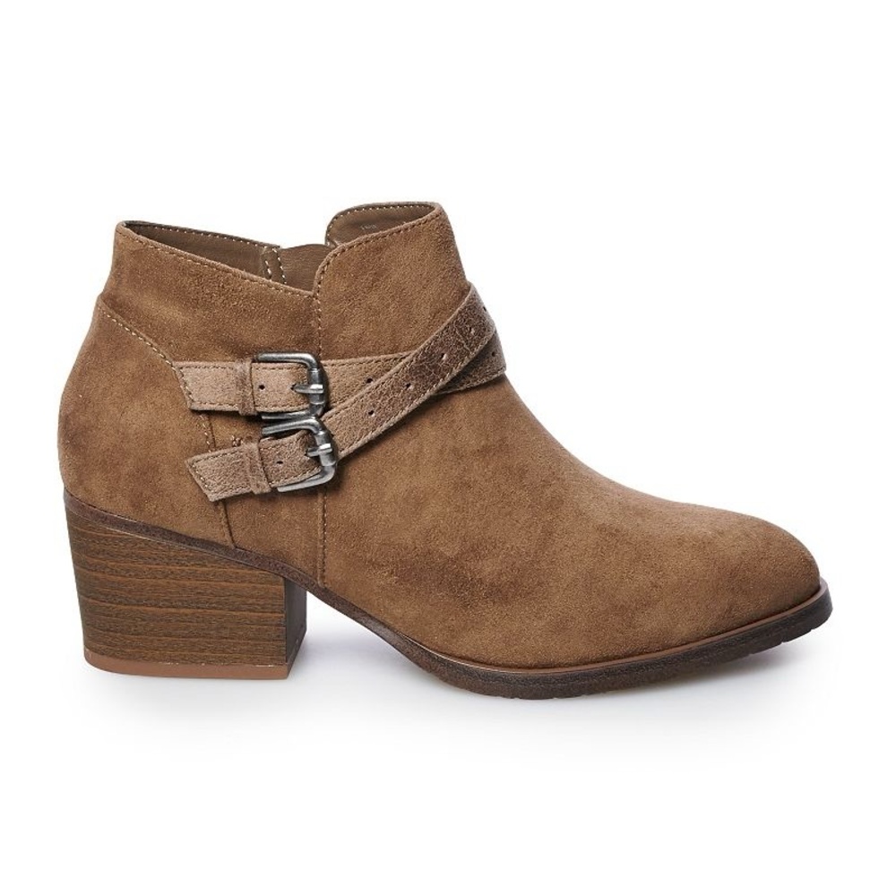 NWT Sonoma - Vintage Brown Suede Buckle Ankle Booties Block Heel